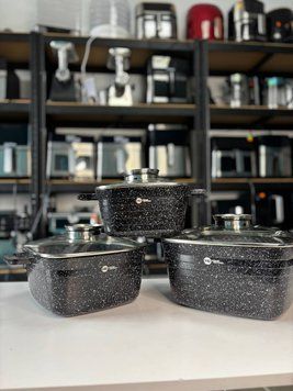 Набір квадратних каструль із гранітним покриттям Higher Kitchen на 6 предметів з кришками 14011 фото