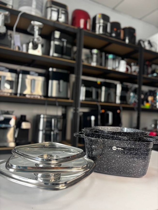 Набір квадратних каструль із гранітним покриттям Higher Kitchen на 6 предметів з кришками 14011 фото